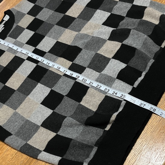 Men's XL 2 Ply 100% Cashmere Graphic Square Black Tan Gray Crew Neck Sweater - Picture 9 of 14